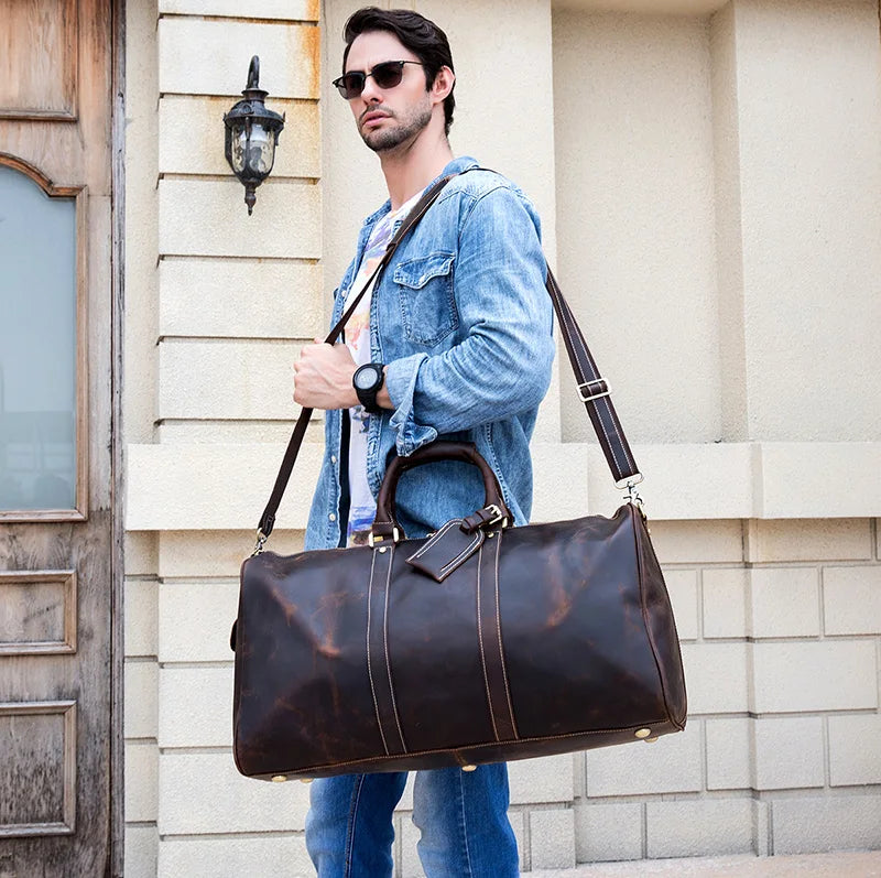 Vintage Herren Reisetasche aus echtem Rindsleder – Große Leder Duffle Bag 60 cm, robuste Weekend- & Handgepäcktasche aus Cowhide