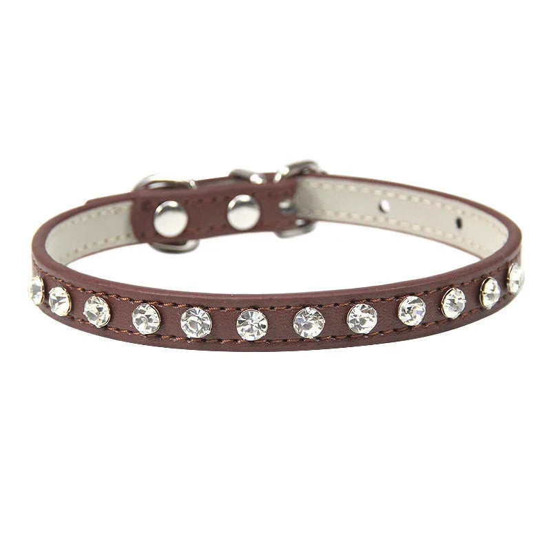 Bling Strass Hunde- & Katzenhalsband aus PU-Leder – Kristall-Diamant Halsband mit Leine für kleine Hunde (12 Farben)