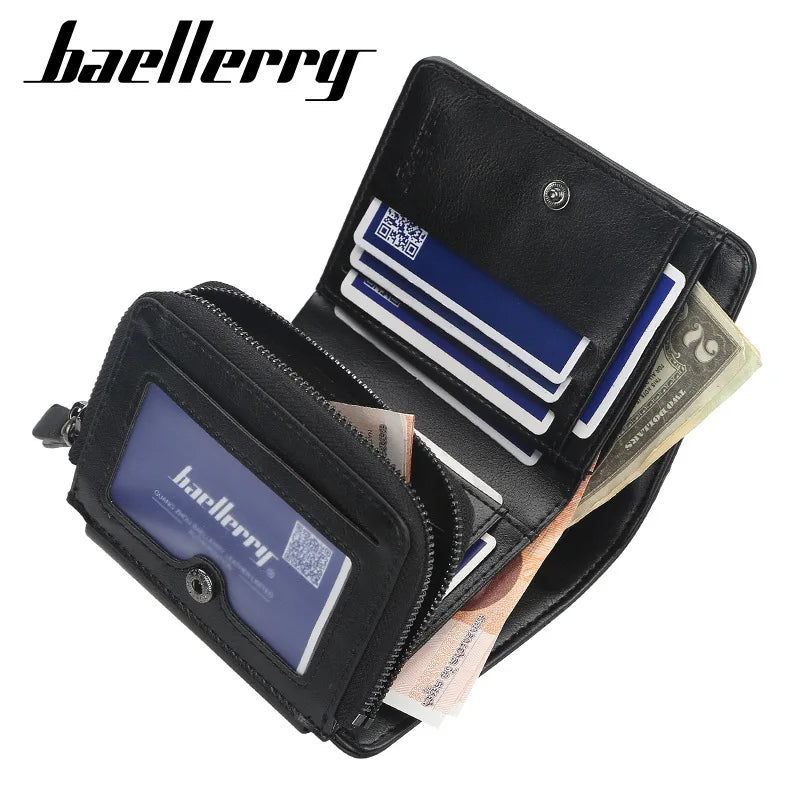 baellerry Herren Geldbörse aus PU-Leder – Kurze Wallet mit Reißverschluss, Kartenhalter, Münzfach und Vintage-Design