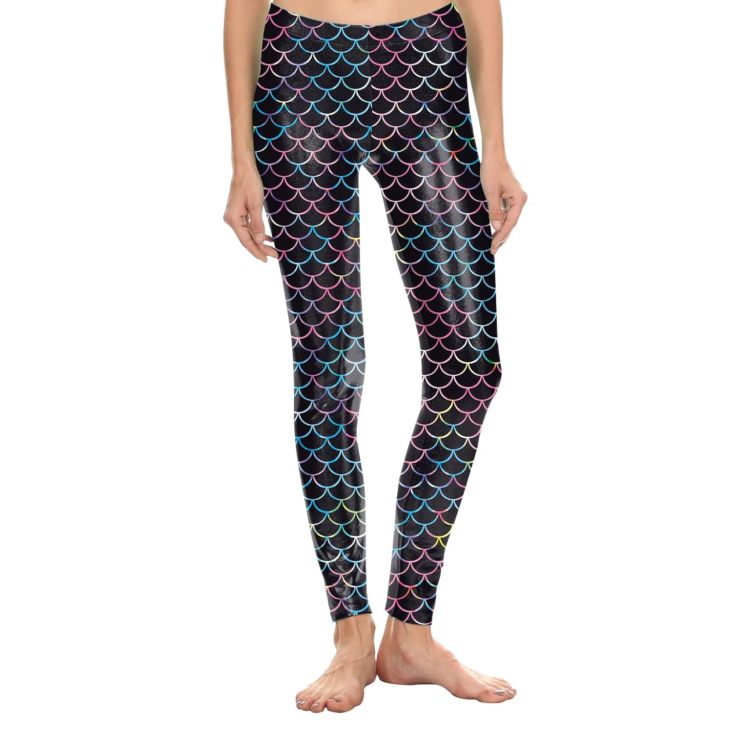 Mermaid Fish Scale Damen Leggings – Sexy Glänzende Fitness Leggings mit Schuppen-Design, elastische Workout Hose
