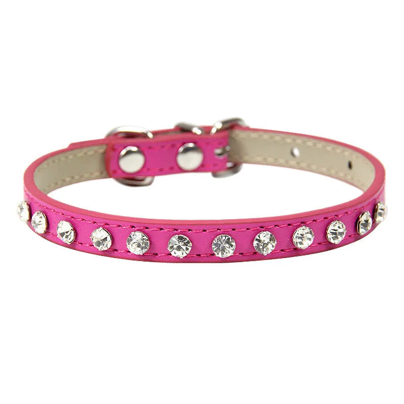Bling Strass Hunde- & Katzenhalsband aus PU-Leder – Kristall-Diamant Halsband mit Leine für kleine Hunde (12 Farben)