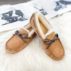 GRWG Chaussures plates en cuir pour femme – Mocassins faits à la main en cuir véritable avec loup, chaussures à enfiler chaudes pour l'hiver