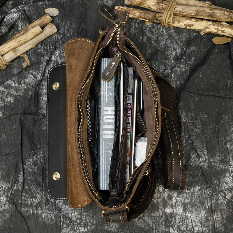 Newsbirds Vintage Herren Leder-Aktentasche – Crazy Horse Laptop Messenger Bag para oficina y oficina 
