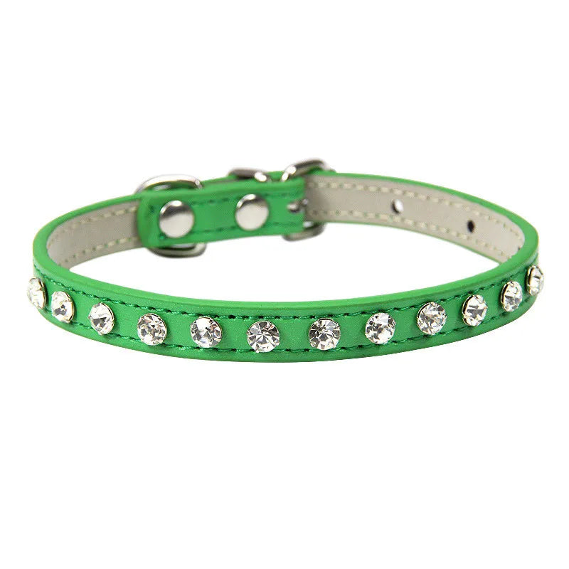 Bling Strass Hunde- & Katzenhalsband aus PU-Leder – Kristall-Diamant Halsband mit Leine für kleine Hunde (12 Farben)