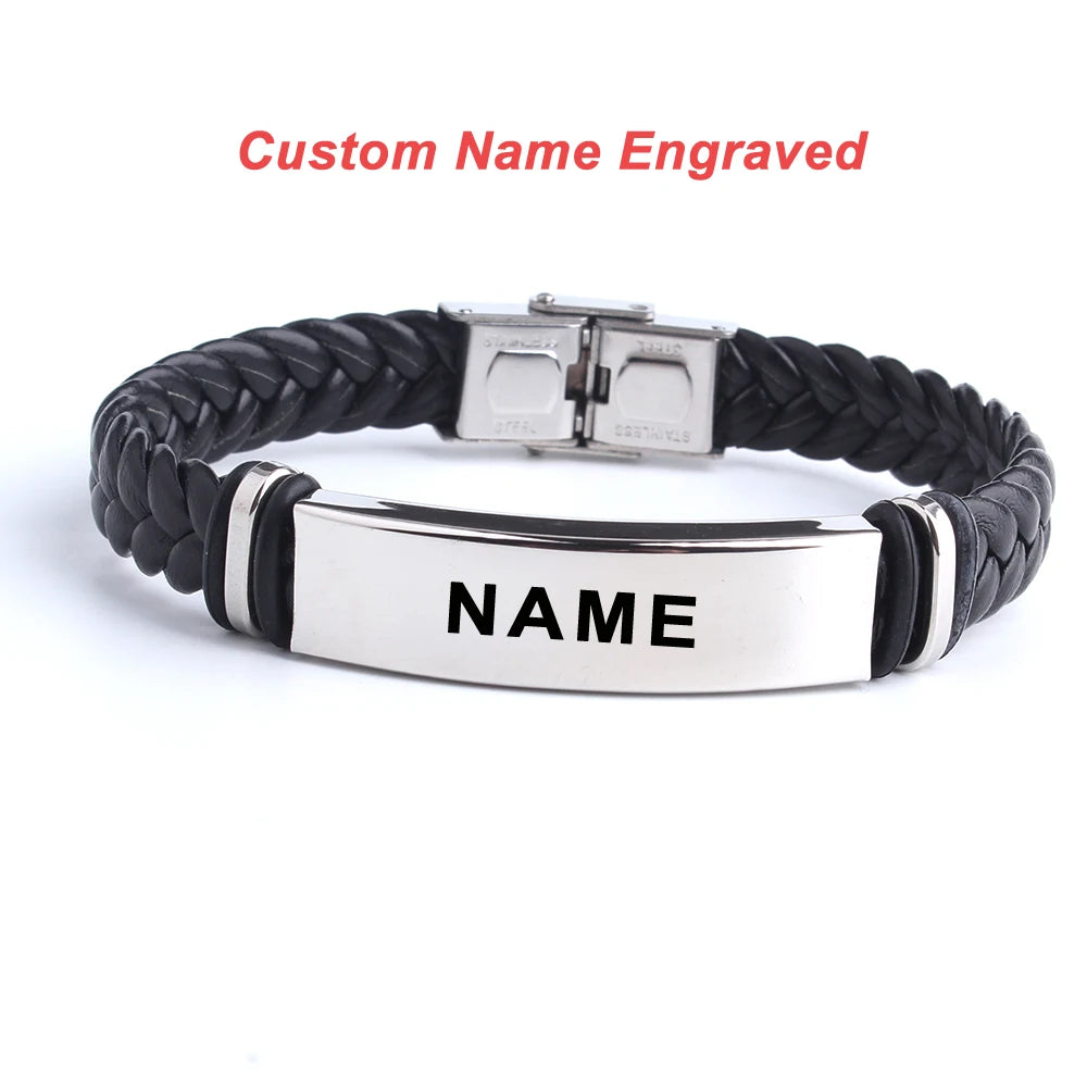 Punk ID Lederarmband mit individueller Gravur – Edelstahl Namensarmband für Damen & Herren, personalisiertes Unisex Armband