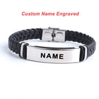 Punk ID Lederarmband mit individueller Gravur – Edelstahl Namensarmband für Damen & Herren, personalisiertes Unisex Armband