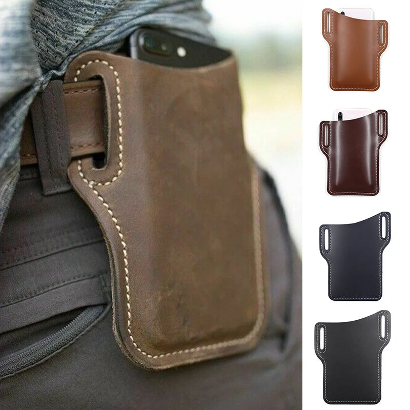 Herren PU-Leder Handy Gürteltasche - Bolsa de cintura con funda para teléfono para viajes, actividades al aire libre, camping y todo tipo de etiquetas 
