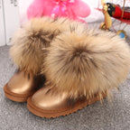 JOYHOPY Damen Schneestiefel aus echtem Leder – Knöchelhohe Winterboots mit warmem Fellfutter &amp; flacher Sohle