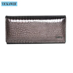 VICKAWEB Damen Geldbörse aus echtem Leder - Lange Fashion Wallet mit Doppel-Reißverschluss, großer Kapazität &amp; Alligator-Prägung (VK-AE501) 