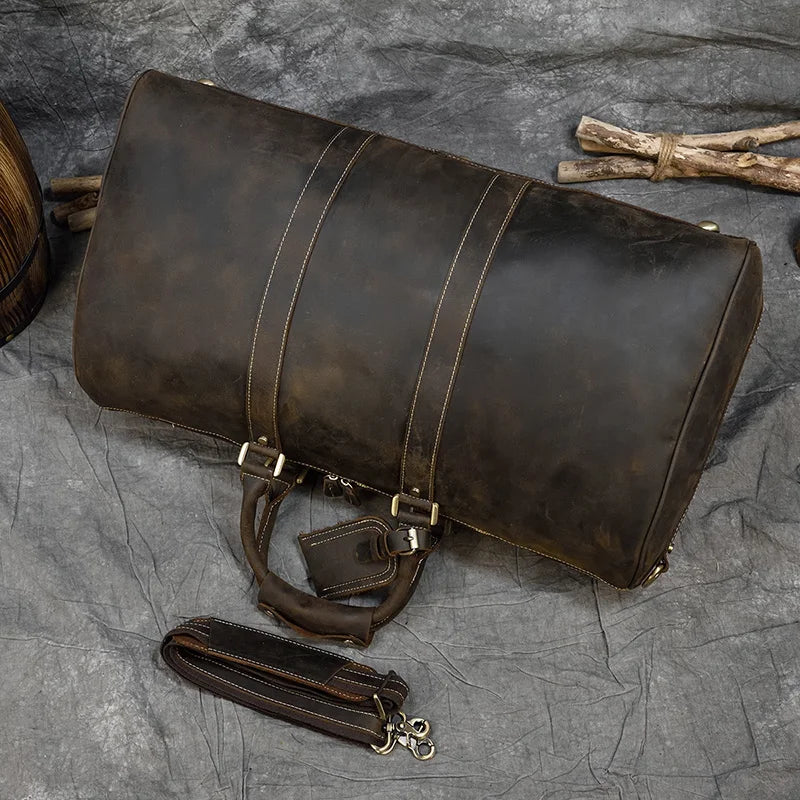 Newsbirds 60 cm Vintage Leder Reisetasche für Herren – Große Weekender Bag aus echtem Rindsleder für 3-Tage-Businessreisen