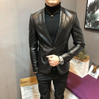 Herren PU Lederblazer mit Schlangenprägung – Slim Fit Smart-Casual Sakko mit Fleece-Futter für Business & Herbst/Winter