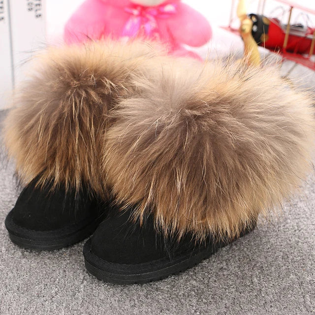 JOYHOPY Damen Schneestiefel aus echtem Leder – Knöchelhohe Winterboots mit warmem Fellfutter & flacher Sohle