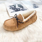 GRWG Chaussures plates en cuir pour femme – Mocassins faits à la main en cuir véritable avec loup, chaussures à enfiler chaudes pour l'hiver