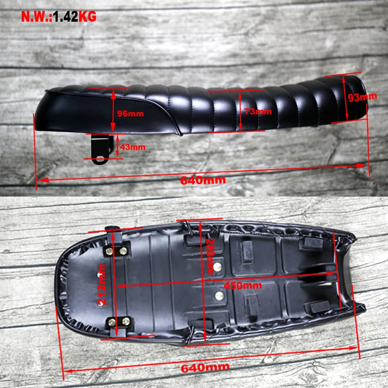 64 cm Cafe Racer Motorradsitz aus Lederoptik – Retro Vintage Flach-Sitzbank, wasserdicht &amp; handgenäht