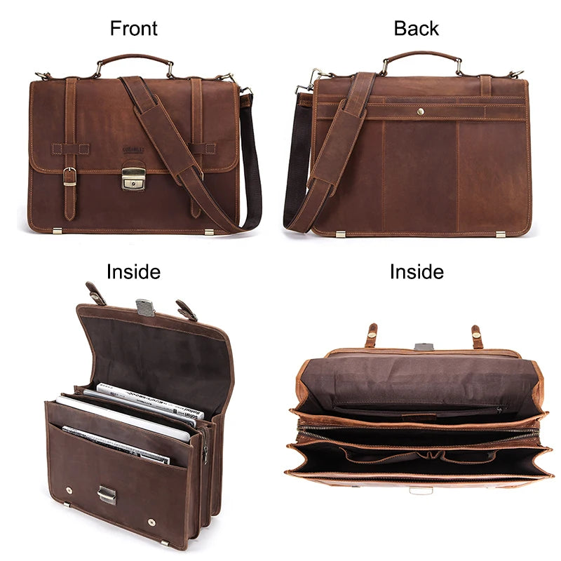 CONTACT’S Herren Aktentasche aus Crazy Horse Leder – Business-Laptop Bag für 14-Zoll Geräte, Hochwertige Ledertasche für Männer