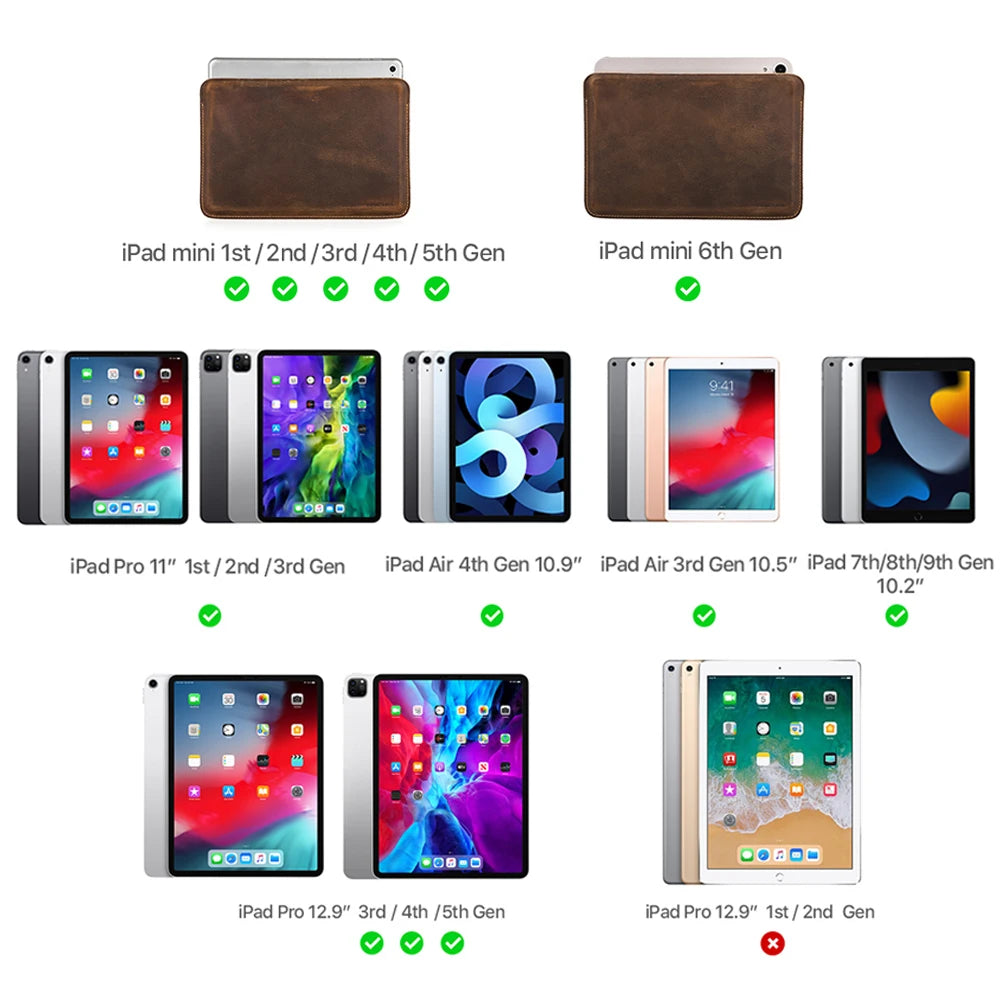 Echtes Leder Sleeve für iPad Pro 11, iPad Pro 12.9 & iPad Air – Premium Tablet Tasche im Vintage-Design