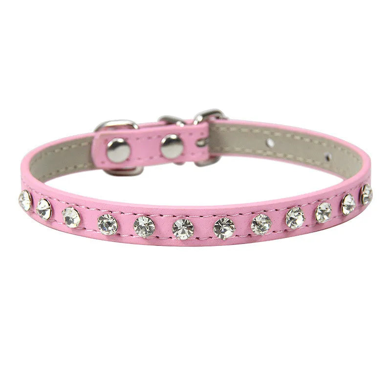 Bling Strass Hunde- & Katzenhalsband aus PU-Leder – Kristall-Diamant Halsband mit Leine für kleine Hunde (12 Farben)