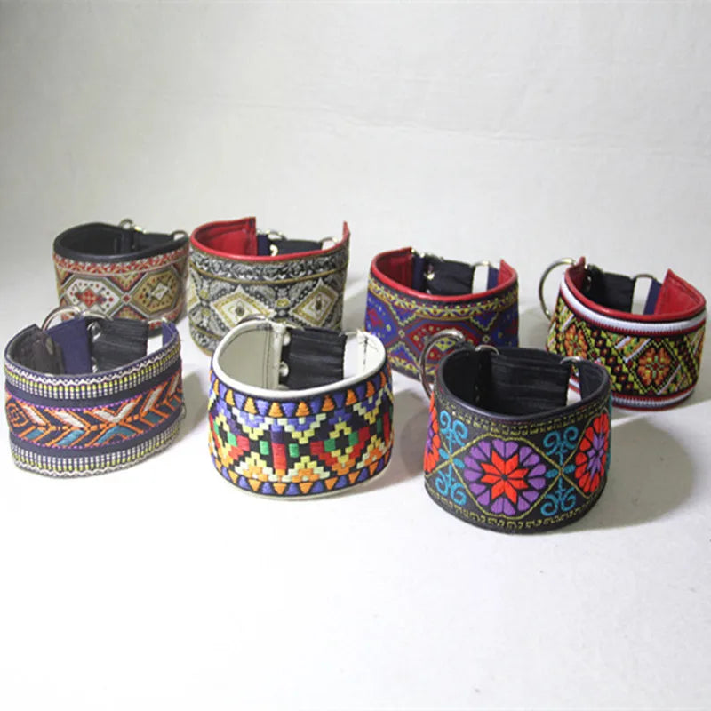 Hunde-Halsband aus Schaffell &amp; Leder – Ethnisches Design für kleine, mittlere &amp; große Hunde (auch Windhunde) 