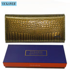 VICKAWEB Damen Geldbörse aus echtem Leder - Lange Fashion Wallet mit Doppel-Reißverschluss, großer Kapazität &amp; Alligator-Prägung (VK-AE501) 