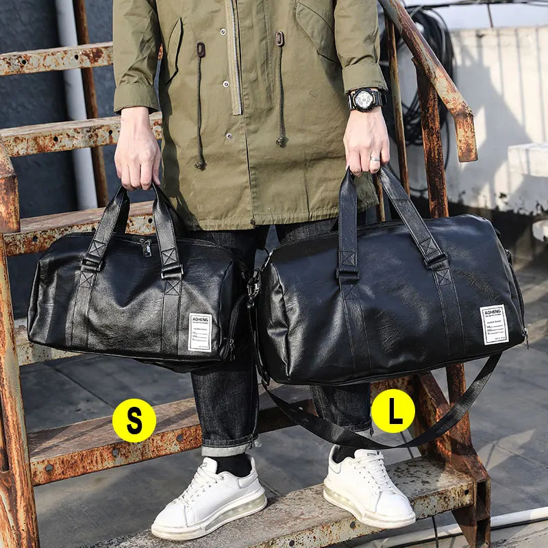 Scione PU-Leder Gym Bag XA18A – Fitness- & Reisetasche mit Dry/Wet-Trennung, Schuhfach und Schulter-/Crossbody-Trageoption