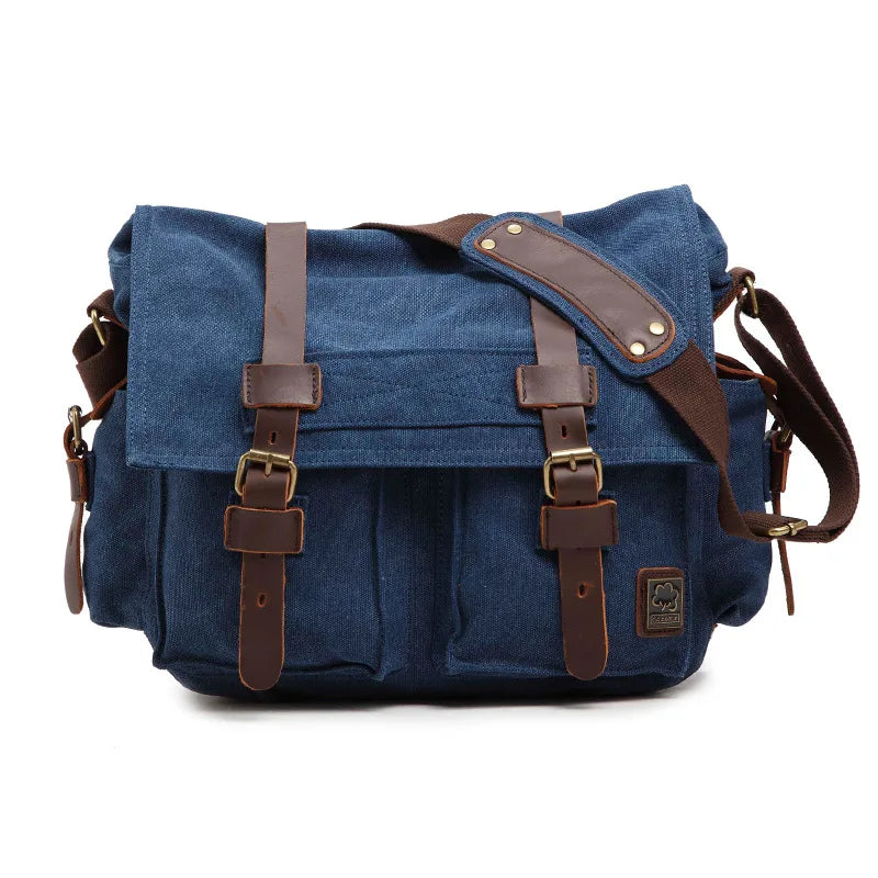 IGETBAG Unisex Messenger Bag – Vintage Canvas & Leder, Crossbody Schultertasche für Damen & Herren, Casual Travel Bag