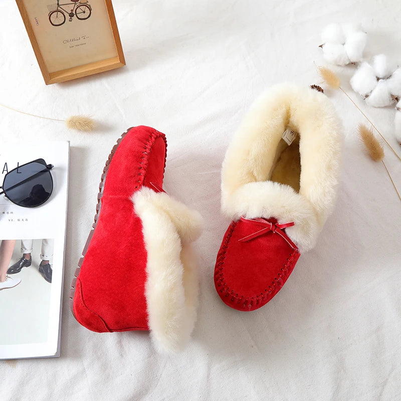 GRWG Damen Winter Flats – Mocassins faits à la main en cuir de porc véritable avec fourrure intérieure, mocassins à enfiler décontractés