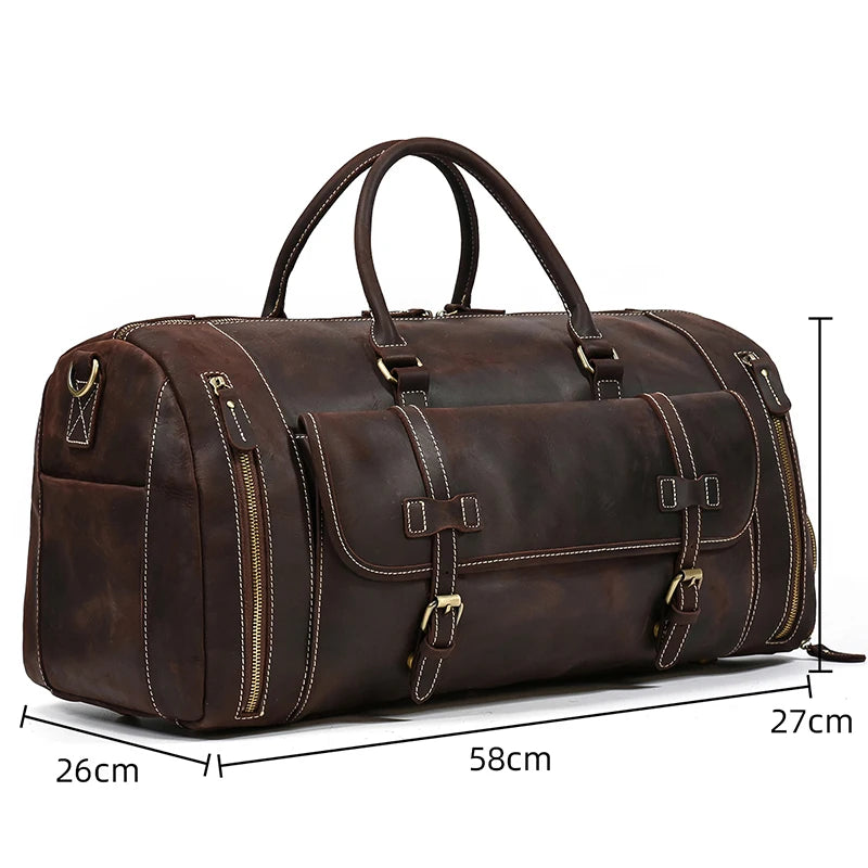 Newsbirds Vintage Leder Reisetasche für Herren – Große Travel Duffle aus echtem Rindsleder mit Schuhfach & Nietenboden