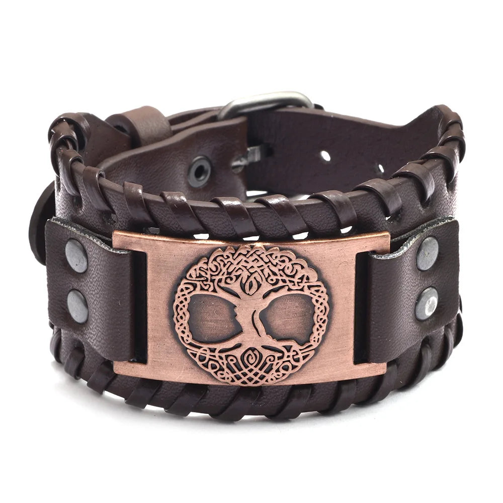 Totem Design Wide Leather Pirate Compass Bracelet Men's Bracelet Celtic Viking Jewelry Compass Bracelet Accessories Party Gifts