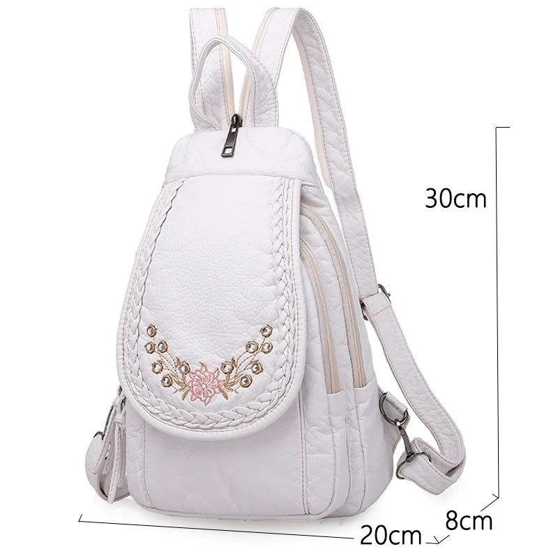 LANYIBAIGE Damen Leder-Rucksack – Kleiner Fashion Rucksack mit Stickerei, weich & leicht für Schule, Alltag & Reisen