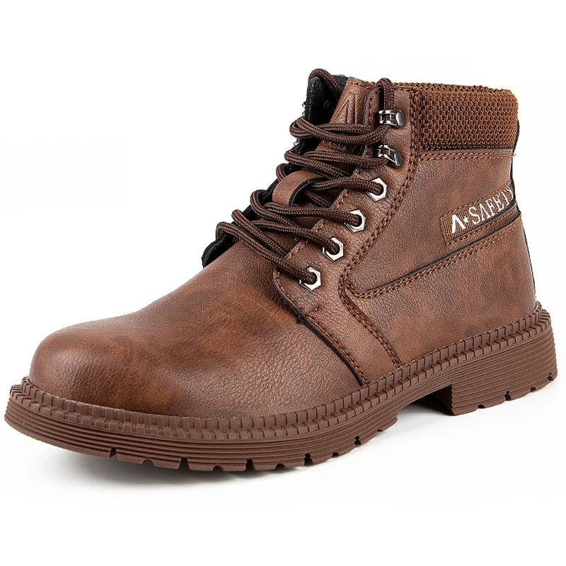 MJYTHF Herren Sicherheitsstiefel 2024 – Wasserdichte Leder Arbeits- &amp; Winterboots mit Stahlkappe, Rutschfeste Bottines pour hommes 