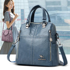 Damen Lederlook Rucksack – Multifunktionaler PU-Rucksack für Schule, Reise & Alltag im Preppy Style