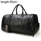 Große Reisetasche aus echtem Leder – Weiche Cowhide Travel Duffle Bag für Damen & Herren, schwarze Wochenend- & Schultertasche mit Schuhfach
