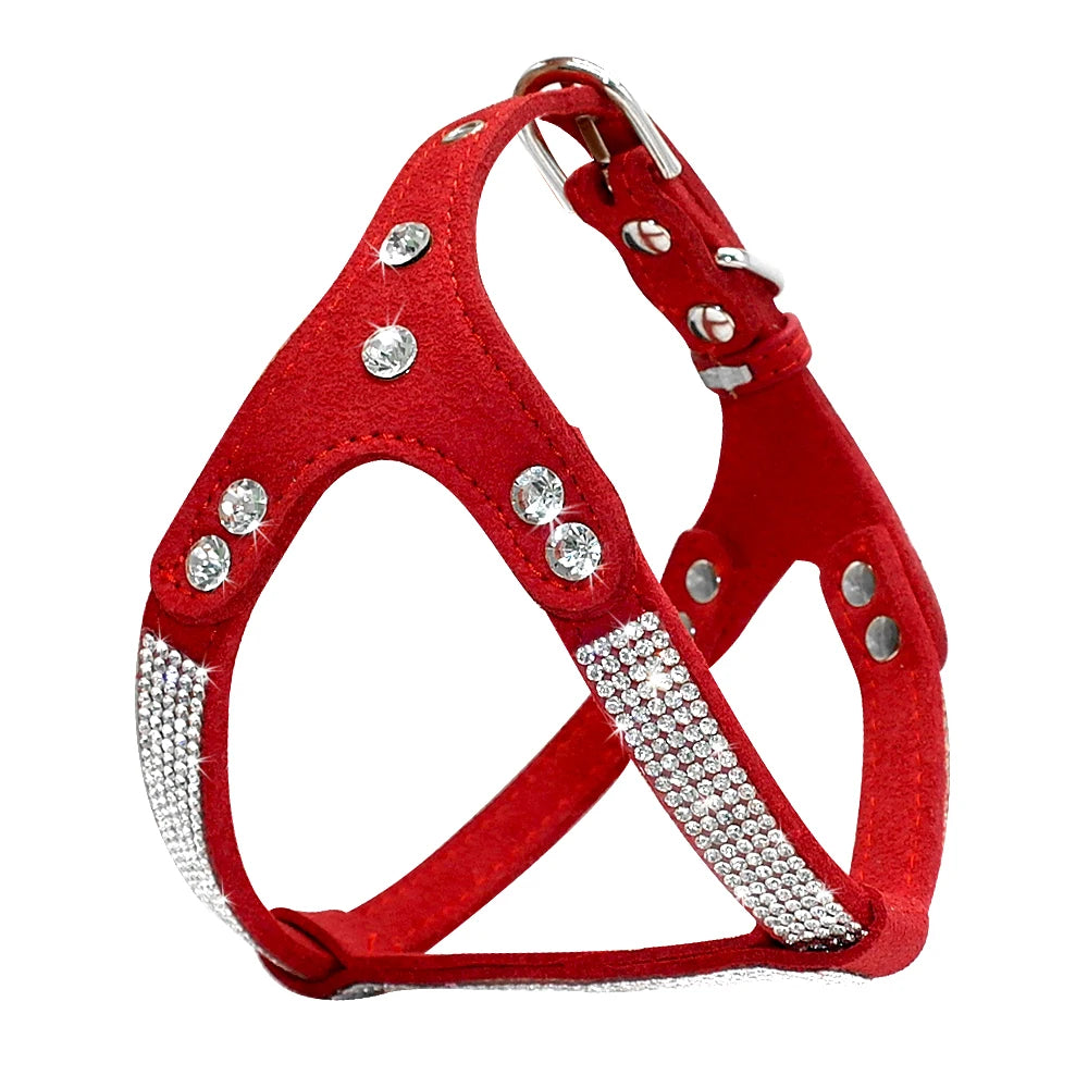 Rhinestone Welpen Hundegeschirr aus Wildleder – Glänzendes Bling Kristall-Geschirr für kleine Hunde & Katzen (Chihuahua, Französische Bulldogge)
