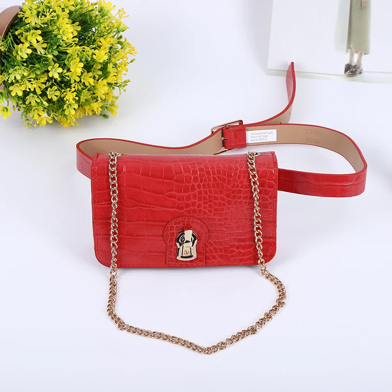 ZDARLBO Damen Hip-Hop Bauchtasche – Krokodil-Optik PU-Leder, Ketten- & Crossbody Bag, Lustige Gürteltasche für Frauen