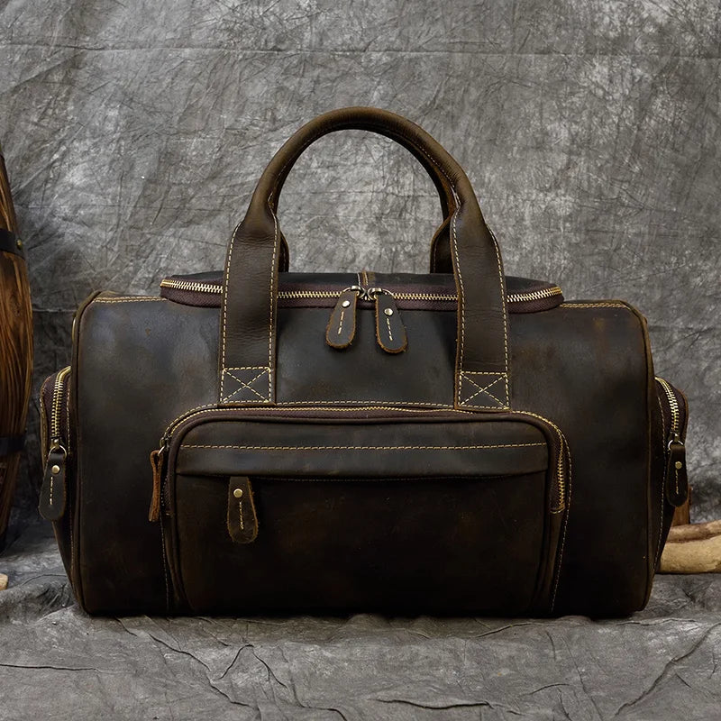 Luufan Vintage Leder Reisetasche aus echtem Rindsleder – Große Weekender & Duffle Bag aus Crazy Horse Leather, passend für 14 Zoll Laptop
