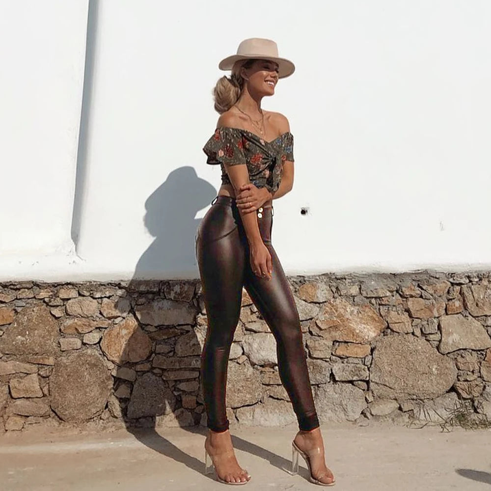 Shascullfits Melody Damen Lederleggings Push-Up – Braune Eco-Leder Leggings mit Stretch, figurformende Sport Tights