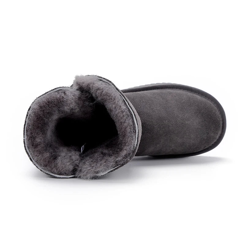 Damen Snow Boots aus echtem Leder & Naturfell – Klassische Winterstiefel aus Wildleder, warm gefüttert & wasserdicht