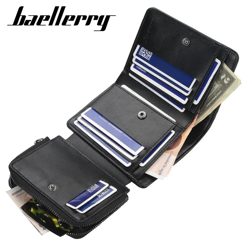 baellerry Herren Geldbörse aus PU-Leder – Kurze Wallet mit Reißverschluss, Kartenhalter, Münzfach und Vintage-Design