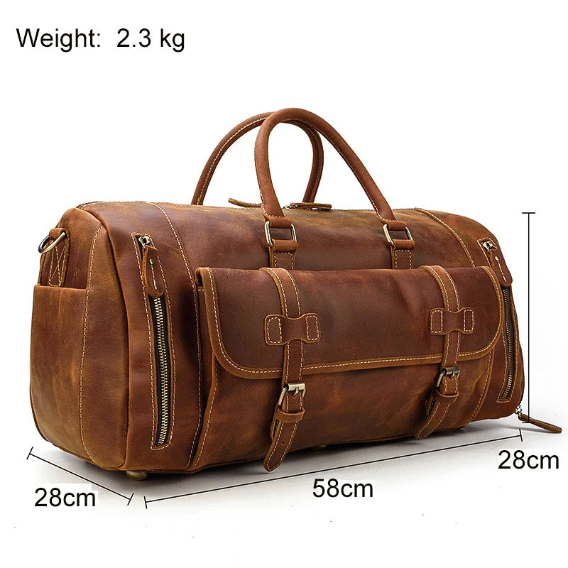 Newsbirds Vintage Leder Reisetasche für Herren – Große Travel Duffle aus echtem Rindsleder mit Schuhfach & Nietenboden