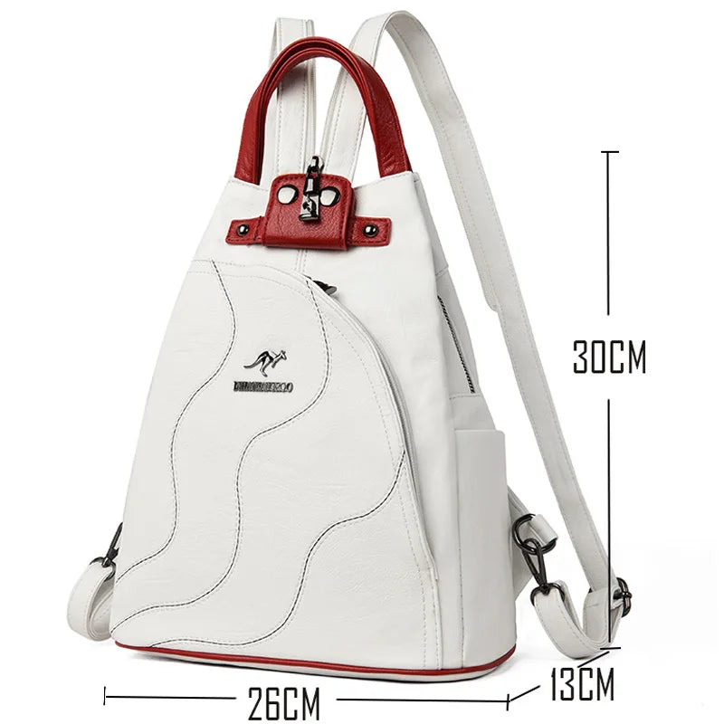 KMFFLY Damen Leder-Rucksack – Modischer PU-Rucksack mit Reißverschluss & Schloss, kompakter Schul- & Reise-Backpack