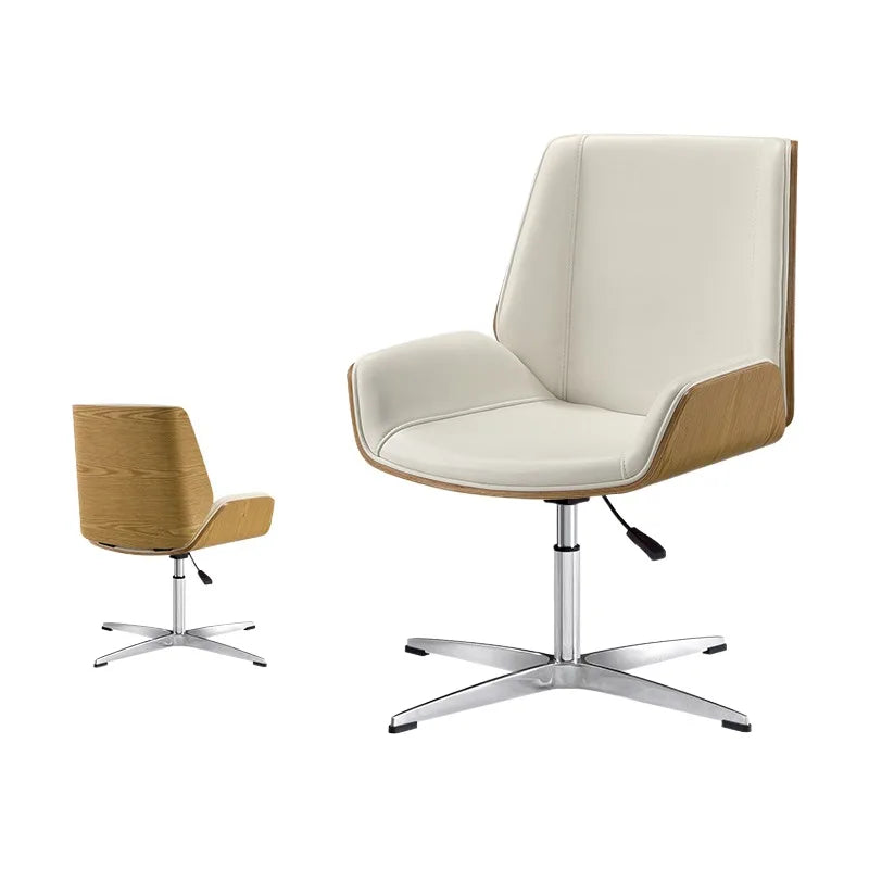 Mid-Century Bürostuhl aus Leder – Höhenverstellbarer Executive Drehstuhl mit Armlehnen & Bentwood-Design für Home Office & Arbeitsplatz