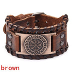 Totem Design Wide Leather Pirate Compass Bracelet Men's Bracelet Celtic Viking Jewelry Compass Bracelet Accessories Party Gifts