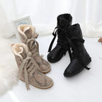 GRWG Damen Schneestiefel aus 100 % echtem Rindsleder – Kniehohe Winterstiefel mit Warmfutter &amp; flacher Sohle