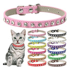 Bling Strass Hunde- & Katzenhalsband aus PU-Leder – Kristall-Diamant Halsband mit Leine für kleine Hunde (12 Farben)