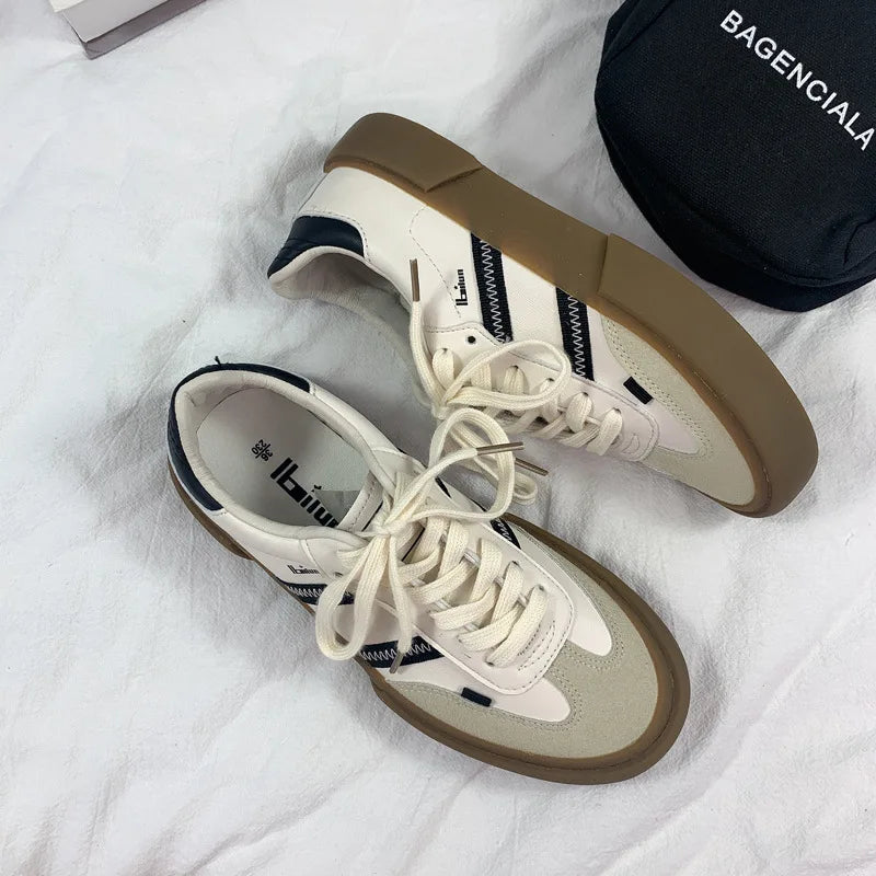 Klassische Damen Sneaker im Retro-Design – Low Cut Casual Sneakers aus PU-Leder mit Schnürung, Bequeme Alltagsschuhe für Frühling & Herbst bis Größe 44