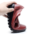 Lorilury Damen Leder Moccasins – Bequeme Wedges mit Klettverschluss, rutschfeste Flats für breite Füße