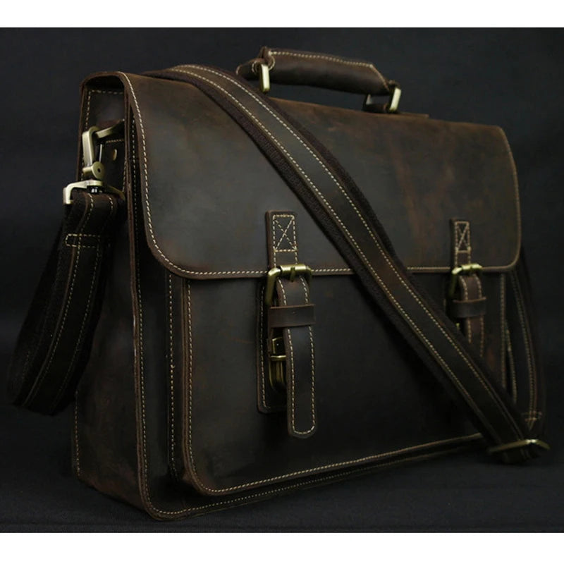 MUNUKI Herren Leder-Aktentasche – Maletín Vintage Crazy Horse para portátiles y negocios de 15,6"