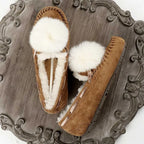 GRWG Mocassins en cuir pour femmes – Mocassins d'hiver faits à la main en peau de porc véritable, avec des chaussures plates à enfiler avec des chaussures en laine