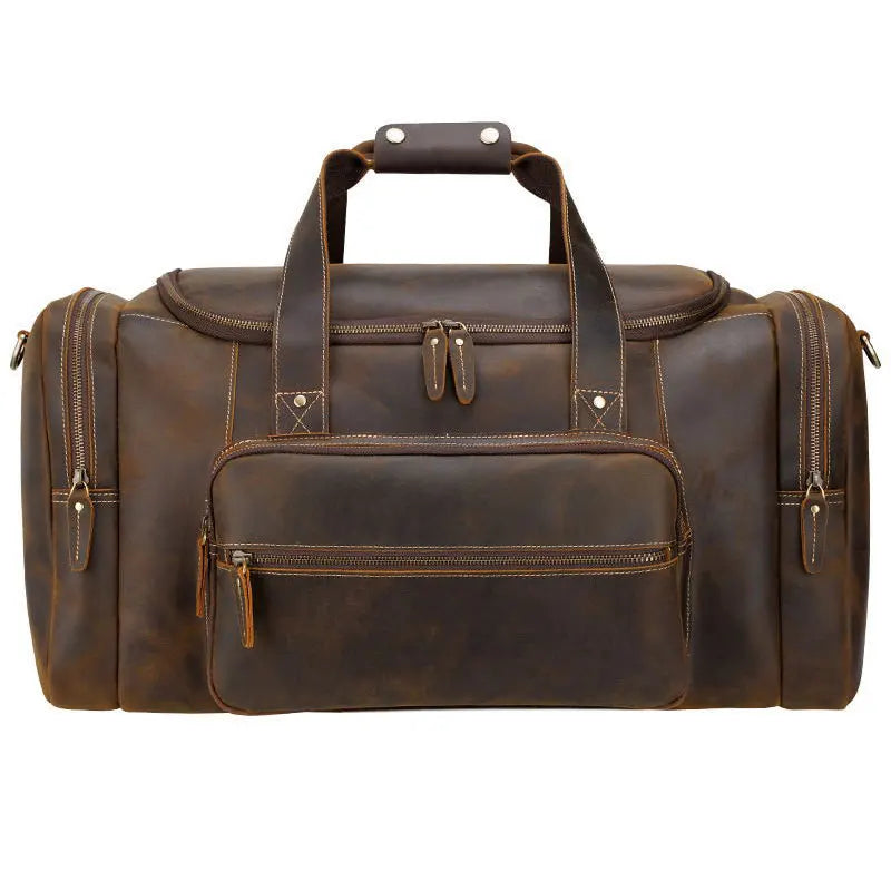 MAHEU Große Leder Reisetasche für Herren – Vintage Weekender aus echtem Crazy Horse Rindsleder, handgefertigte Duffle Bag 58 cm