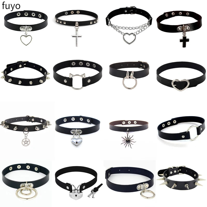 Spike Choker Halskette Punk – Breites Kunstleder Halsband mit großen Nieten im Gothic Style für Damen & Herren